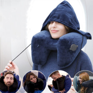 Hooded Travel Pillow H Shaped Inflatable Neck Pillow Folding Lightweight Nap Car Seat Office Airplane Sleeping Cushion Pillows