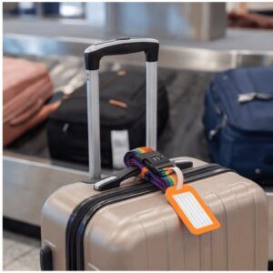 Set Of 2 Colored Luggage Straps With TSA Lock + 2 Orange Luggage Tags For Travel Bags—Party Accessory Set
