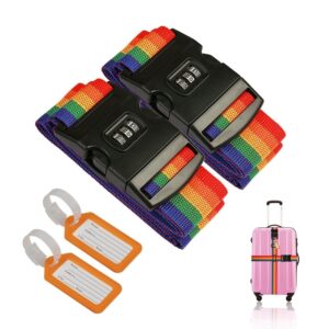 4-Piece Colorful Luggage Strap Set: 2 Adjustable Luggage Straps With 2 Luggage Tags, Cross-Strap Design, Luggage Strap With Combination Lock, Secure Suitcase Straps For Quick Luggage Identification