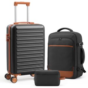 3-Piece Travel Luggage Set With Backpack, TSA Lock Hard Shell Carry On Suitcase And Travel Bag